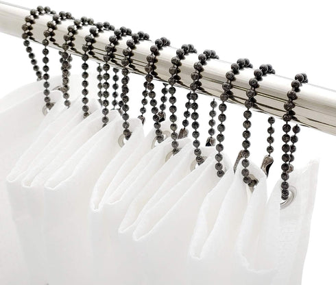 Antique Nickel Shower Curtain Hooks, 12 Pack Heavy Duty Metal Rings with 6 Inch Ball Chain Design