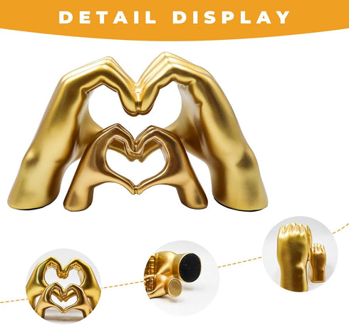 Oooct 2 Pack Gold Heart Hands Sculpture Decor, Resin Golden Modern Abstract Love Finger Statue, Gold Hand Model