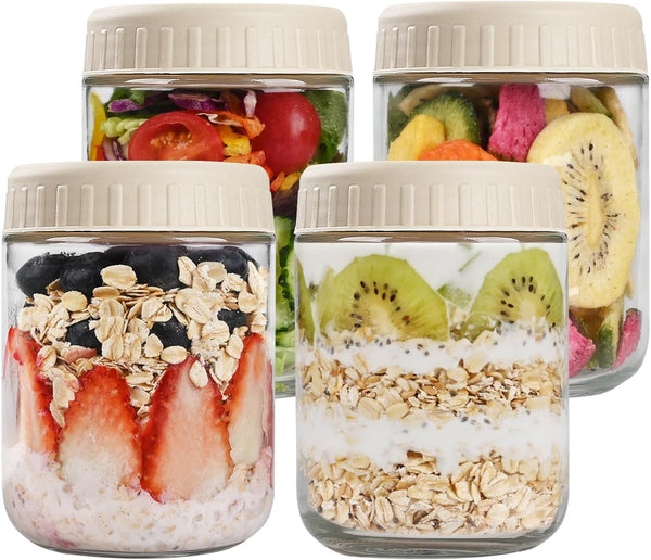 SHOWIN Overnight Oats Containers with Lids, 16oz Glass Jars with Lids 4