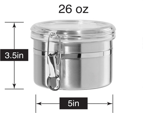 OGGI Stainless Steel Kitchen Canister, 26 fl oz, Airtight Clamp Lid, Clear See-Thru Top, Ideal for Kitchen Storage