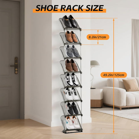 8 10.4" 64.5" 9.8" SMILHELTD Vertical Shoe Rack Tiers Narrow Clear Sneaker Storage Holder Luxurious Slim Tall Organizer