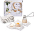 Egg Cups for Soft Boiled Eggs - Ceramic Egg Holder with 6 + 1 Egg Topper Cutter for Breakfast