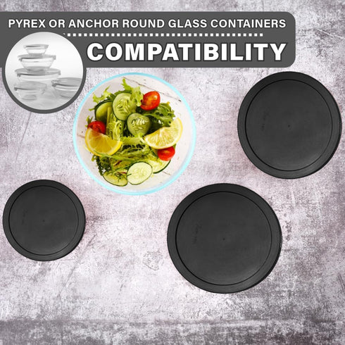 CIBI Food Storage Container Lids (4 Cups, Black - 6PK) for Pyrex and Anchor Round Glass Containers