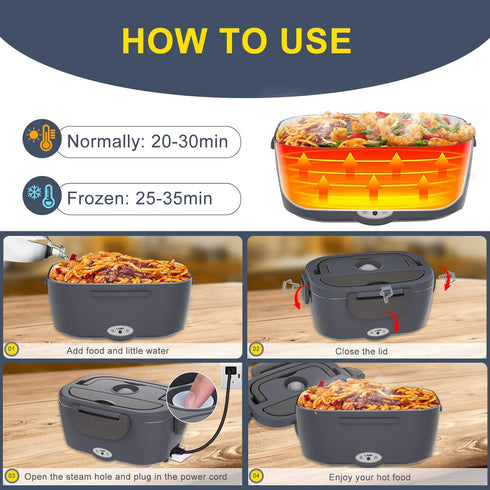 Electric Lunch Box Food Heater, 3 in 1 Portable Warmer, Leakproof Heated Box for Adults, 1.5L Stainless Steel Container