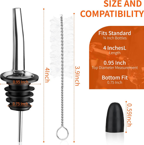 72 PACK Femilkt Liquor Pour Spout With Dust Caps,Stainless Steel Pourers Spouts for Liquor Bottles,Bottle Pourers