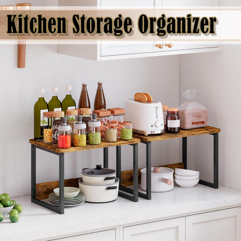 MARTY Kitchen Countertop Organizer Cabinet Shelf, 17.3x12.6 Large Spice Racks Counter Shelf Microwave Oven Rack Desktop Storage Organization for Kitchen, Office, Metal & Wood, Rustic Brown by MARTY
