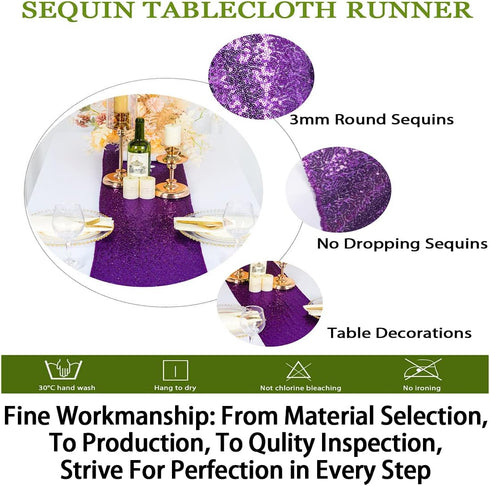 ShinyBeauty 12x72-Inch Purple Sequin Table Runner - Dresser Scarves for Wedding Event Decoration