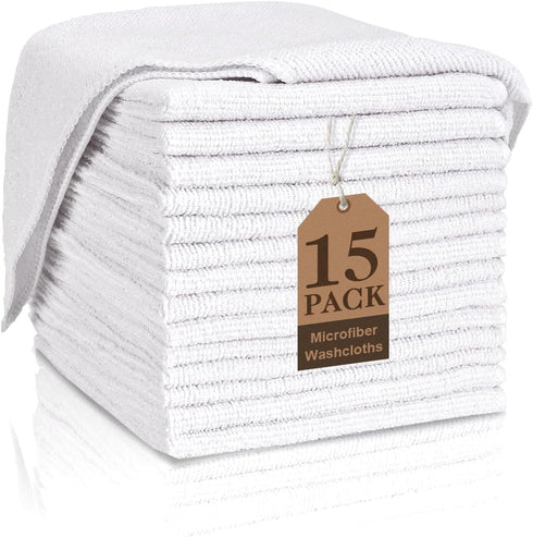 TEAWOO White Washcloths 15 Pack, Highly Absorbent & Quick Drying Face Towels, Premium