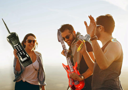 Fraiieon 80s/90s Inflatable Guitar Microphone Boombox Phone for Carnival Theme Party Decorations Hip Hop Photo Booth
