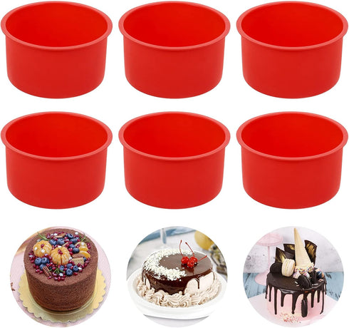 4 Inch Silicone Mini Cake Molds, Round Non-Stick Baking Pan, Reusable Cake Pans for Muffin, Cupcake, Layer Cake (Red,