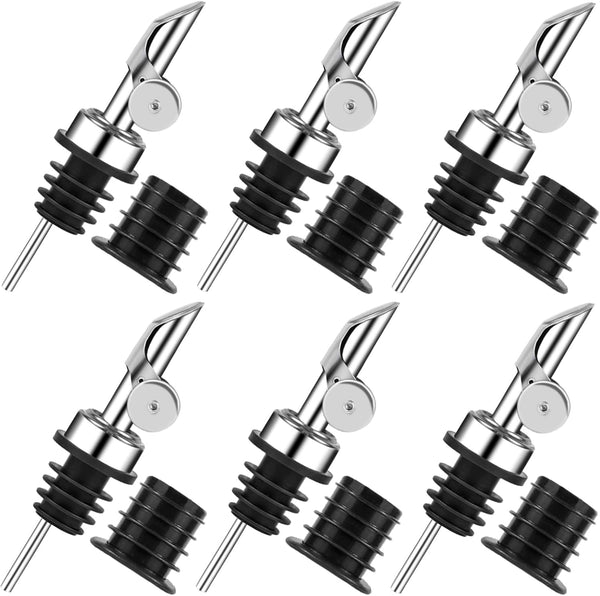 LXJCSM 6 Pack Liquor Bottle Pourers, Olive Oil Spout with Automatic Flip Caps,
