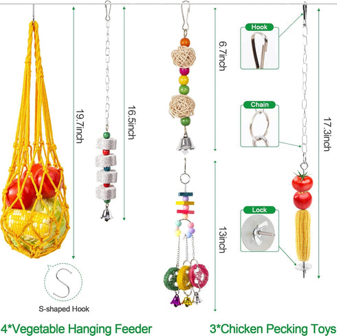 13 Pack Chicken Toys for Coop Accessories - Chicken Xylophone Toy, Chicken Mirror, Chicken Ladder Bridge, Coop Swing