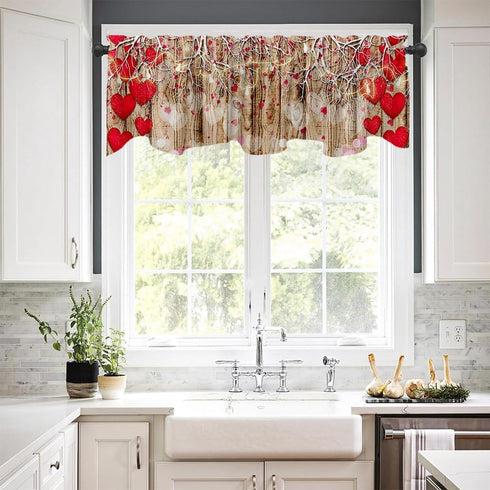 DOTOOMA 54x18 Inches Wooden Wall Red Astigmatism Love White Branch Lamp String Valentine's Day Window Valance Romantic