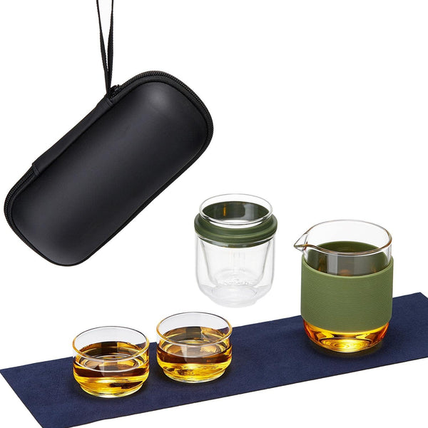 Chinese Travel Tea Set with 1 Infuser, 2 Cups, 1 Master Mug, All in One Water Resistant Case for Business Trip