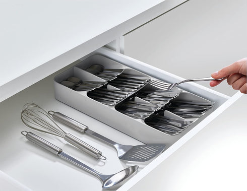 Joseph Joseph DrawerStore Compact Utensil Organizer, Silverware Flatware Tray for Kitchen Drawer, Grey