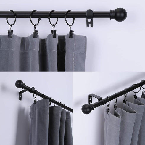 Curtain Rods for Windows 48 to 84-92 inch, 5/8" Matte Black Curtain Rods, Stainless Steel Small Curtain Rods for Bedroom, Living Room,Kitchen,Farmhouse, Outdoor Curtain rod Black