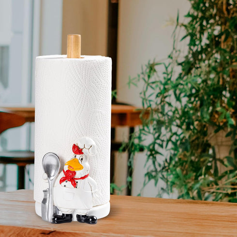 Polytree Countertop Farmhouse Rooster Chef Paper Towel Holder Stand with Decoration,Hand-Carved Wood Style for Kitchen