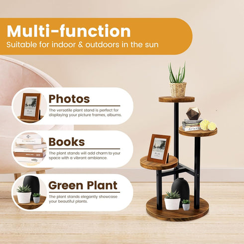 3 GEEBOBO Tier Plant Stand Indoor, Metal Wood Plant Stands For Indoor Plants Multiple, Corner Tiered Flower Plants