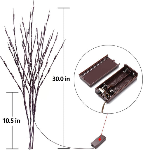 Lights Twig - 60 LED Waterproof & Battery Operated Branch Lights for Vases, 3 Pack Magical Light Up Twigs (Warm Yellow)