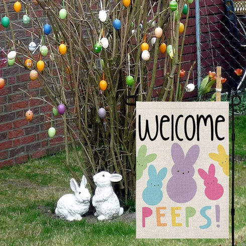 Welcome Easter Garden Flag, Double Sided Vertical 12×18 Inch Bunny Banner, Spring Outdoor Farmhouse Decoration DF019