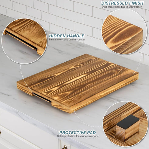 Wooden Appliance Slider for Coffee Maker, Rustic Brown Deep Kitchen Caddy Rolling Tray, Coffee Pot Slider