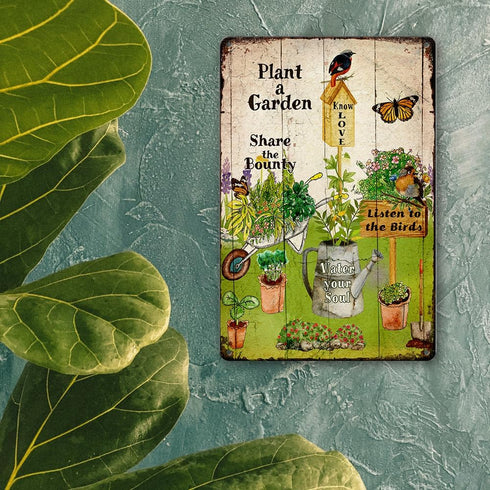 Retro Garden Metal Sign, Plant A Garden Outdoor Decor, Funny Gardening Gifts for Women, Rustic Wall Art 8x12 Inch