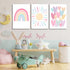 3Pcs 12x16in RCJARTI Pink Nursery Canvas Wall Art Rainbow Poster Kids Bedroom Baby Girls Toddler Pastel Wall Decor