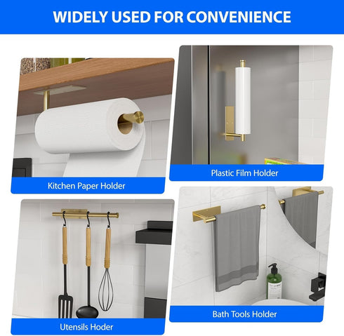 1 Pack) Paper Towel Holder Under Cabinet, Self-Adhesive,No Drilling, Stainless Steel, Wall-Mounted for Kitchen