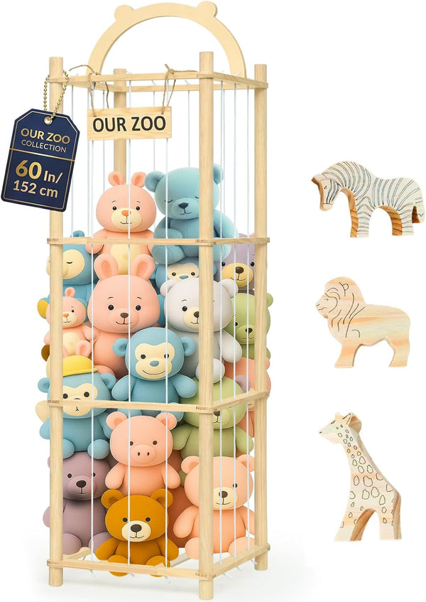 Sortivo Stuffed Animal Storage & Organizer with 3 Animal Figurines Set, 60In Large