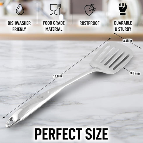 Zulay Kitchen Stainless Steel Metal Spatula - Lightweight, Durable Turner with Comfortable Grip (14.8")