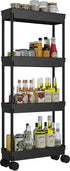 Sooyee 4 Tier Slim Storage Cart, Rolling Narrow Shelf Organizer for Kitchen, Bathroom, Laundry Room - Black