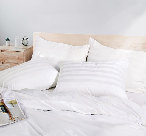 100% Egyptian Cotton King Pillow Protectors, Set of 2, 400 Thread Count, Stripe-White, Zippered Style