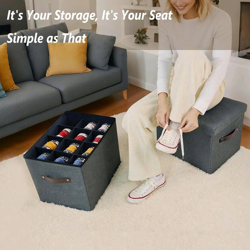 Hoiwio Closet Storage Ottoman Shoe Organizer for - Adjustable Dividers Storage Box for Shoes | Clothes | Toy | Blanket