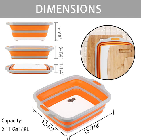 Collapsible Cutting Board with Container, Foldable Camping Sink with Colander, Multifunction Dish Basin