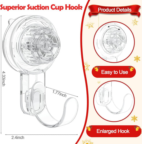 Clear Wreath-Hanger, 22 LB Strong Suction-Cup Hooks, 2 Pack Wreath-Door-Hanger for Halloween Christmas Decorations