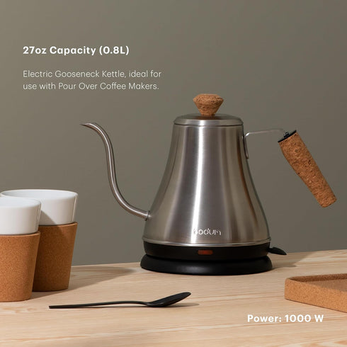 27oz Bodum Melior Gooseneck Electric Water Kettle, Pour Over Coffee & Tea, Brushed Stainless Steel
