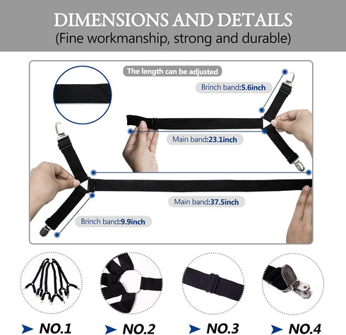 TGOOD Gift for Mum! Sheet Fasteners Keepers - Adjustable Elastic Bed Sheet Holder Straps for Full, Queen, King, Twin