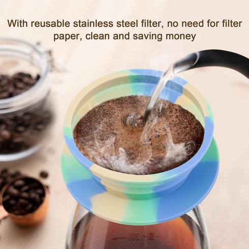 Collapsible Travel Pour Over Coffee Dripper Kit Single Cup, Paperless Camping Pour Over Coffee Maker with Metal Filter, Backpacking Manual Coffee Maker for Camping Coffee by VVGCS