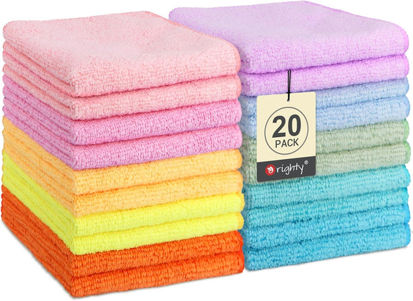Orighty Washcloths, 20 Pack Microfiber Face Towels, Highly Absorbent and Soft Feel
