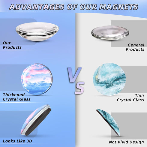 Qualsen 12Pcs Cute Glass Fridge Magnets, Strong Magnets for Kids, Office, Kitchen, Dishwasher (Sky)