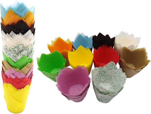 200 PCS Tulip Cupcake Liner Baking Cups, Colorful Paper Muffin Cups for Baby Showers, Weddings, Birthdays