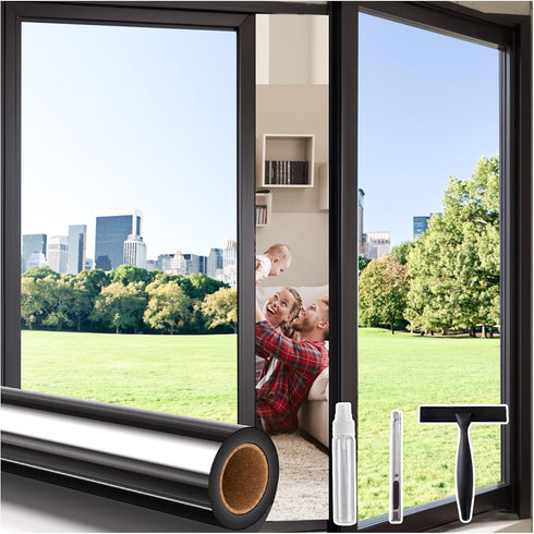 Coavas One Way Window Privacy Film, Reflective Mirror Tint with 3 Tools, Self-Adhesive Daytime Privacy Cover