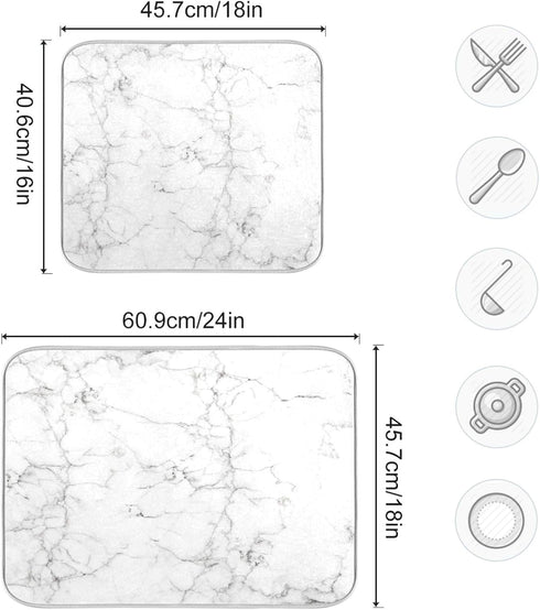 White Marble Dish Drying Mat, Gold Absorbent Microfiber Drying Rack Pads 16x18 inch for Kitchen Countertop