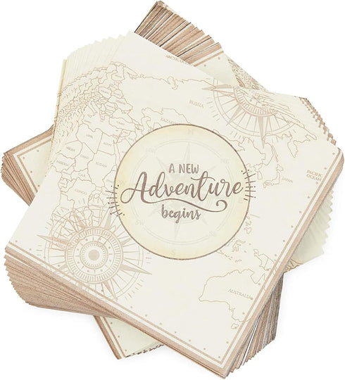 BLUE PANDA 100 Pack Adventure Paper Napkins for Baby Shower or Graduation Party (6.5 x 6.5 In)