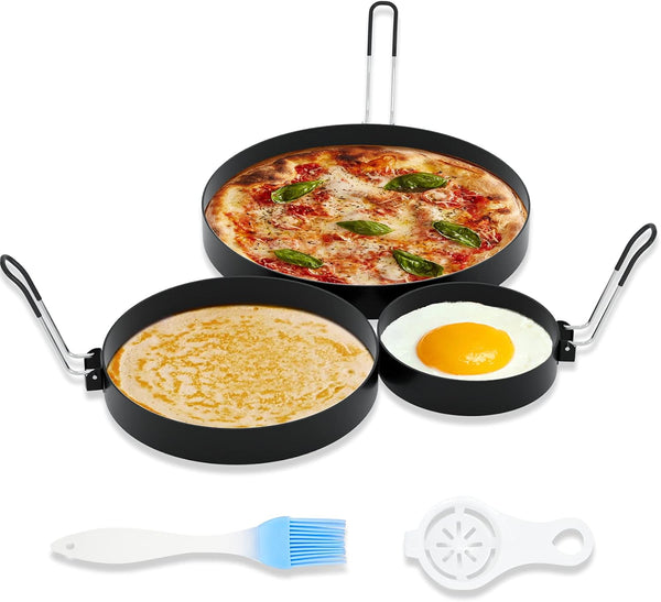 8" Omelet Ring, 6" Pancake Ring, 3.5" Egg Ring, Upgrade Large 3 Pack Stainless Steel Non-Stick Cooking Rings