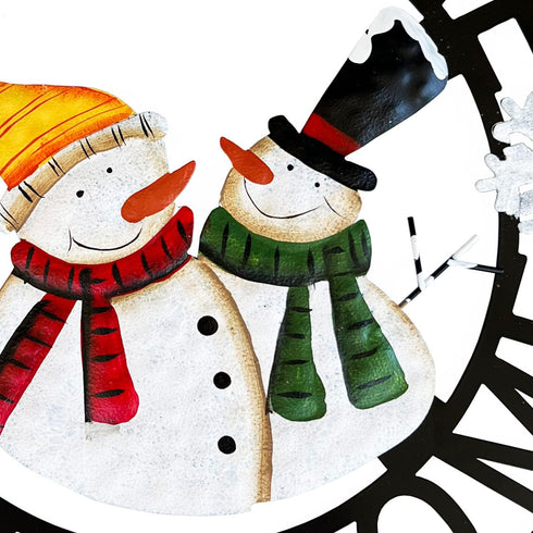 Welcome to Our Home Rustic Metal Snowmen Hanging Welcome Signs for Front Door Wreaths and Garden Decor