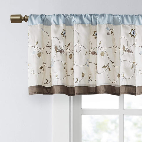 Madison Park Serene Embroidered Light Filtering Curtain Panel, 50x18, Blue for Bedroom Livingroom