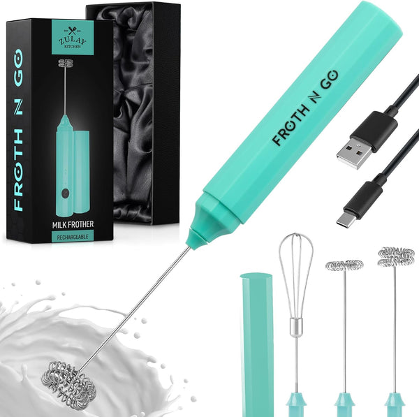 Zulay Froth N Go Milk Frother Rechargeable 3-in-1 Handheld Frother Wand with