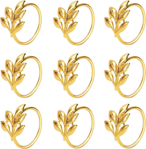 KPOSIYA Set of 20 Gold Leaf Napkin Rings, Metal Table Napkin Holders for Parties & Everyday Use