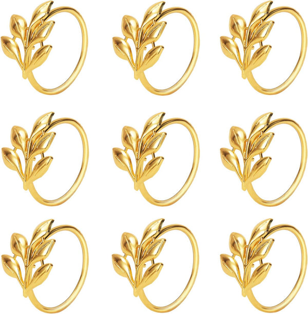 KPOSIYA Set of 20 Gold Leaf Napkin Rings, Metal Table Napkin Holders for Parties & Everyday Use